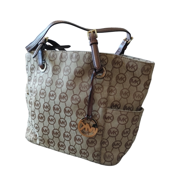 Michael Michael Kors Monogram Canvas with Leather Shoulder Tote Bag - Picture 11 of 16